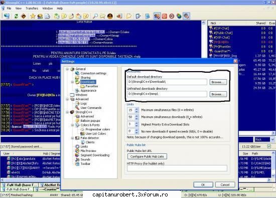 Configurare (Strong) - La Downloads puteti seta locul unde veti sa - Dc++